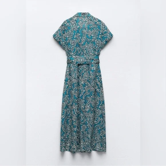 Zara NWOT Casual Blue A-Line Midi Dress with Notched Collar - Picture 2 of 3